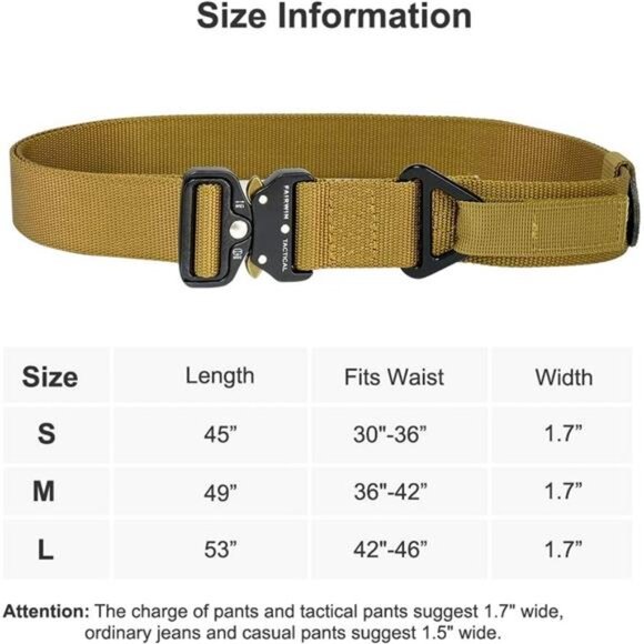 Tactical Rigger Belt, 1.7 Inches Mens Nylon Webbing Utility Belt with V-ring - Picture 5 of 7